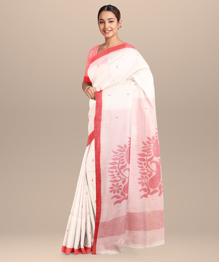 White red cotton jamdani handloom saree