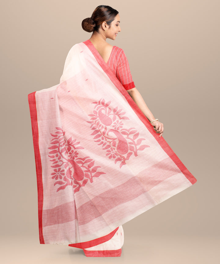 White red cotton jamdani handloom saree
