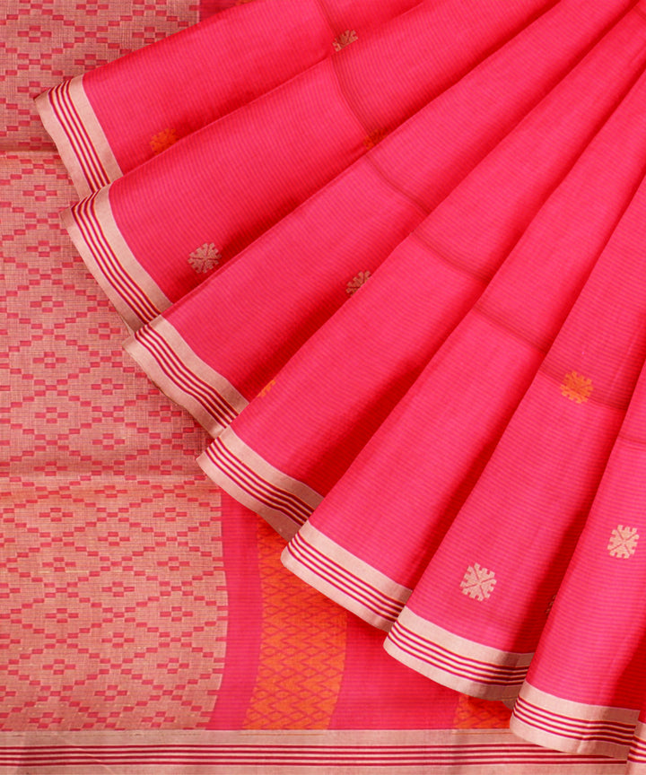 Pink yellow handloom jamdani cotton saree