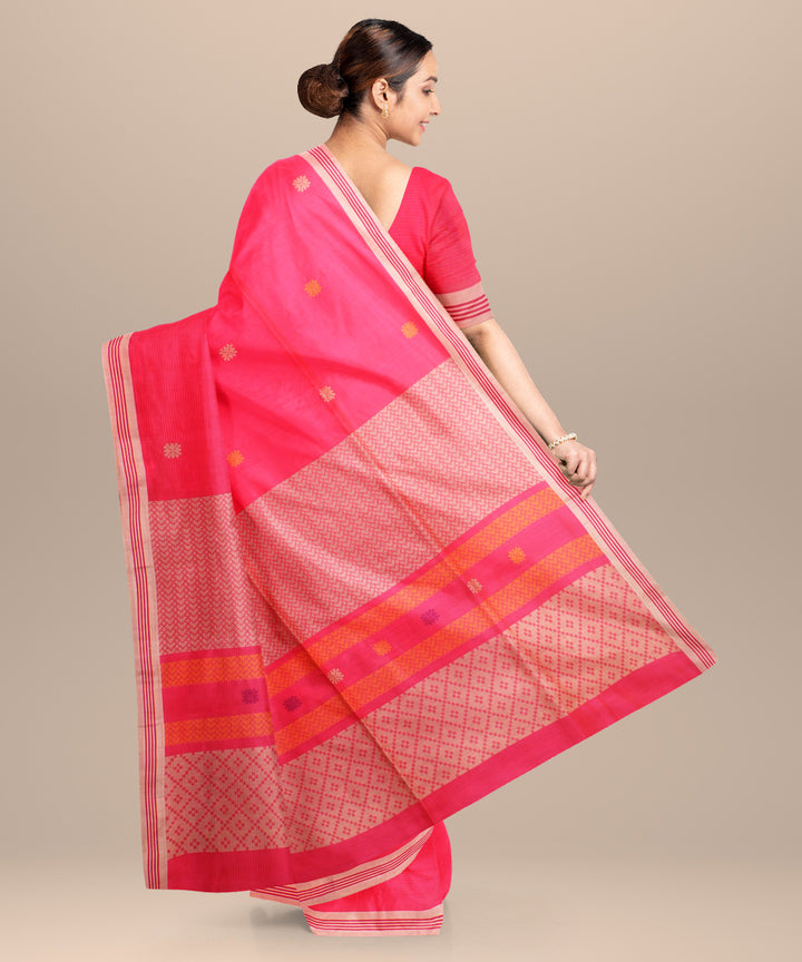 Pink yellow handloom jamdani cotton saree