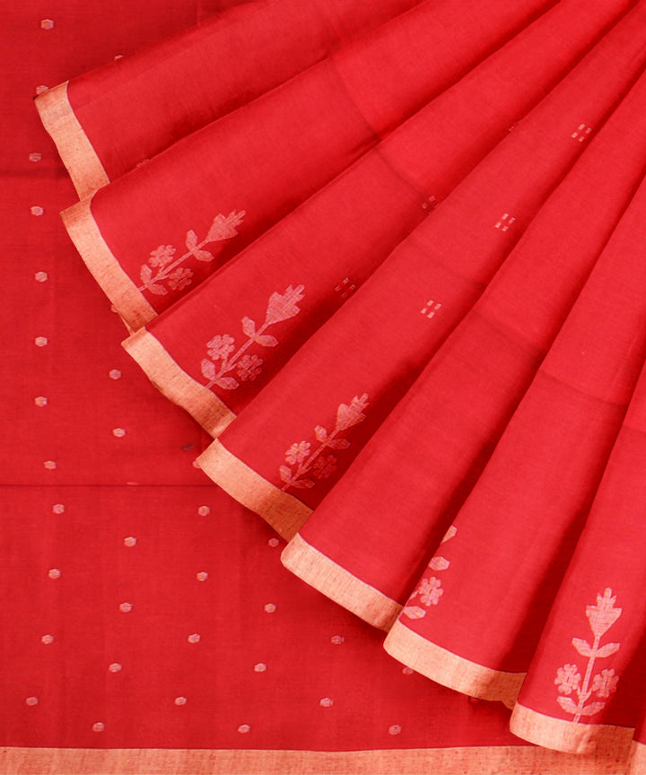 Red beige handloom jamdani cotton saree