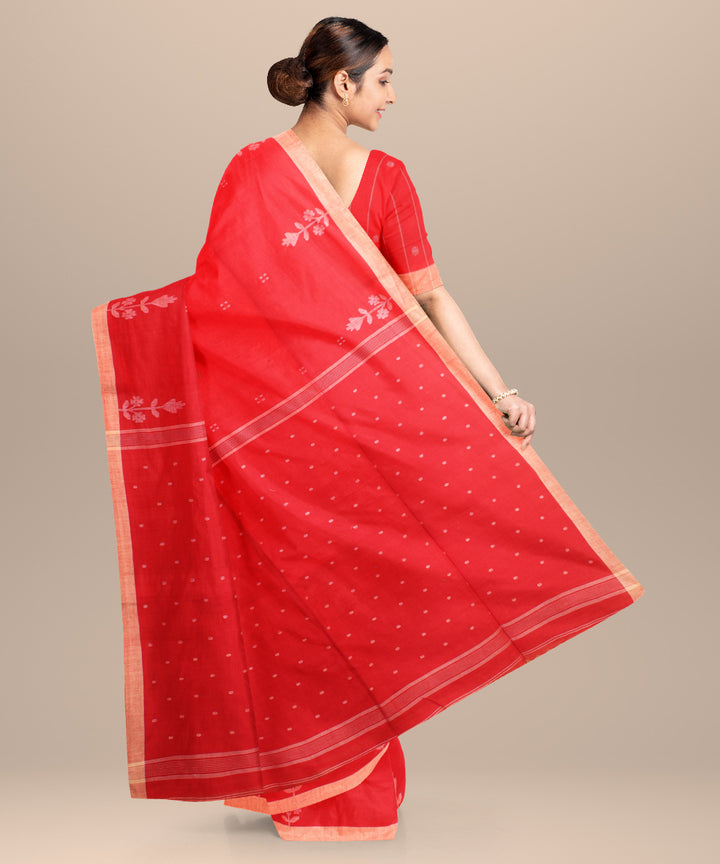 Red beige handloom jamdani cotton saree