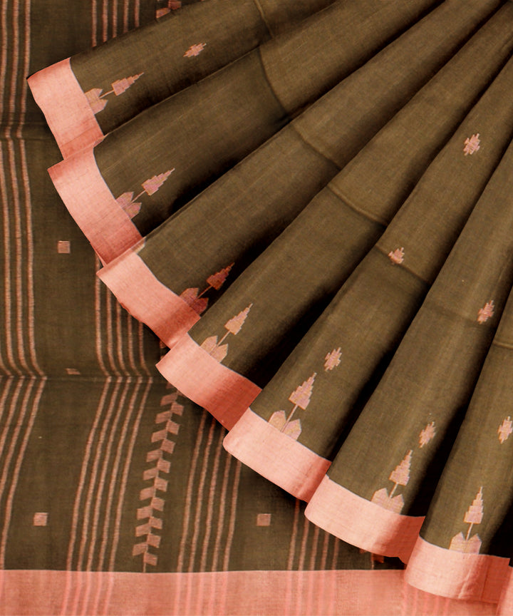 Olive beige handloom jamdani cotton saree