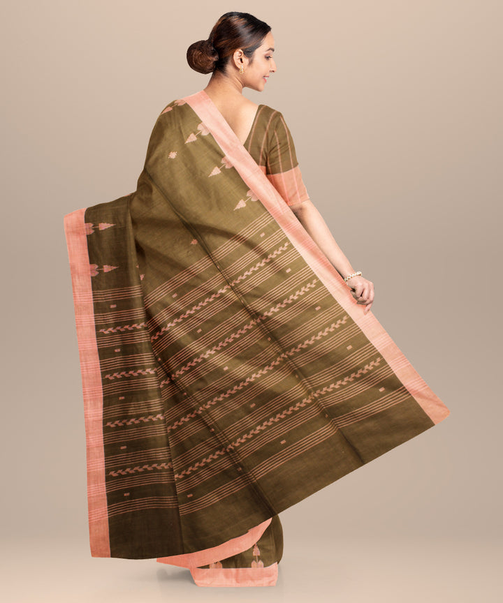 Olive beige handloom jamdani cotton saree
