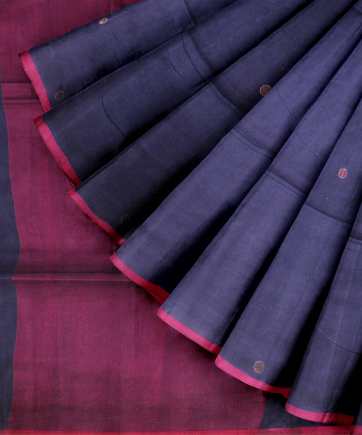 Navy blue purple handloom jamdani cotton saree