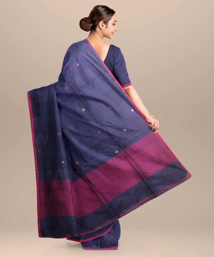 Navy blue purple handloom jamdani cotton saree