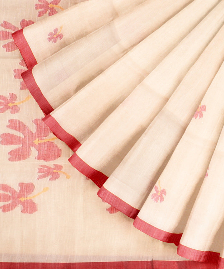 Off white red handloom jamdani cotton saree