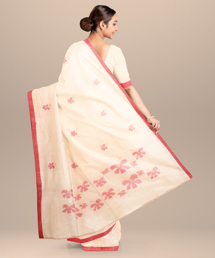 Off white red handloom jamdani cotton saree
