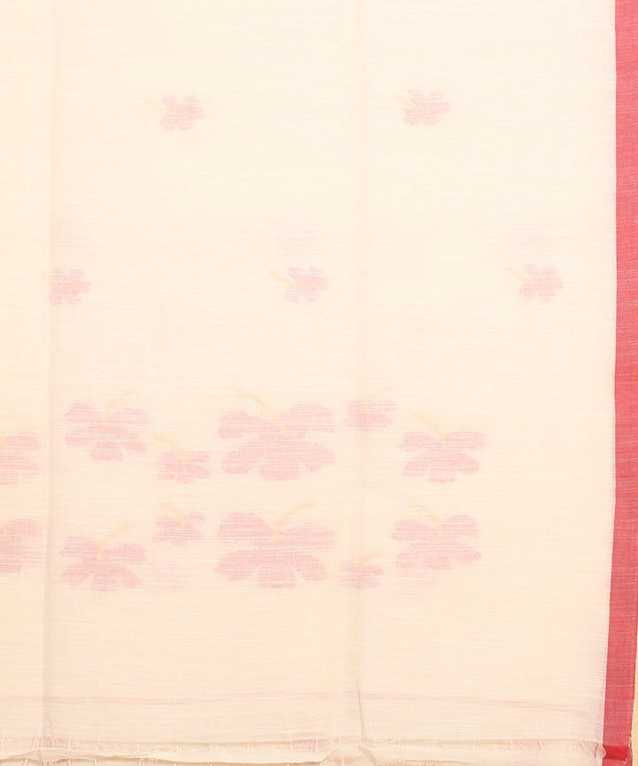 Off white red handloom jamdani cotton saree