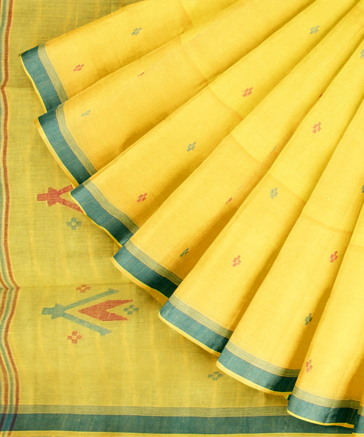 Yellow blue handloom jamdani cotton saree