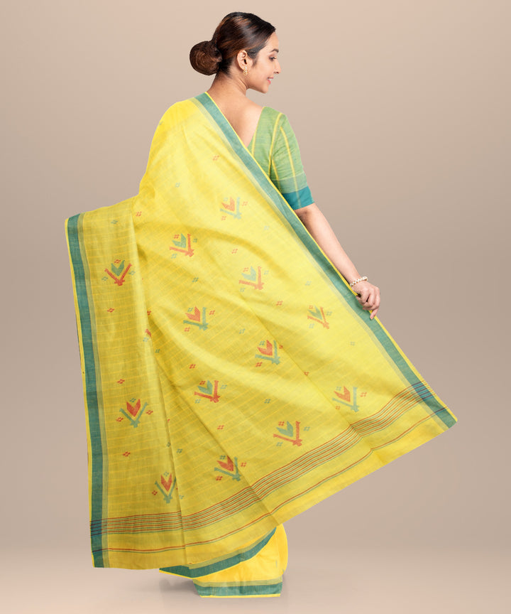 Yellow blue handloom jamdani cotton saree