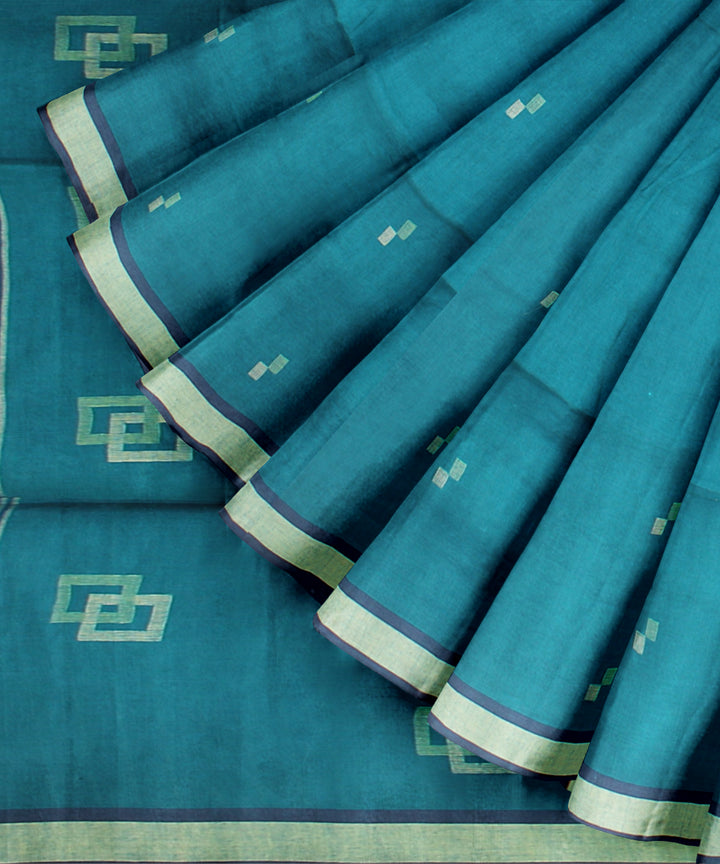 Rama green blue handloom jamdani cotton saree