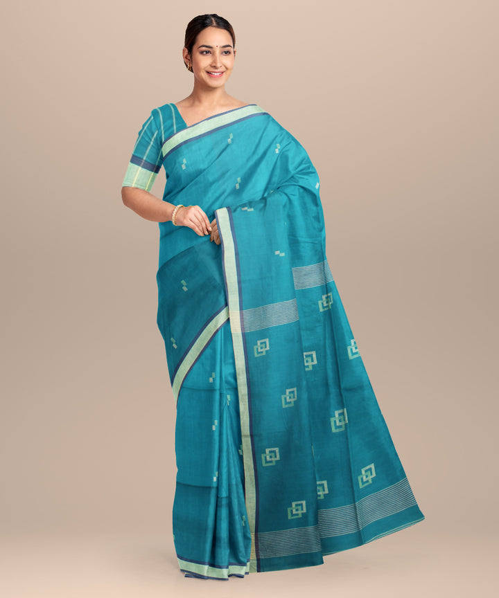 Rama green blue handloom jamdani cotton saree