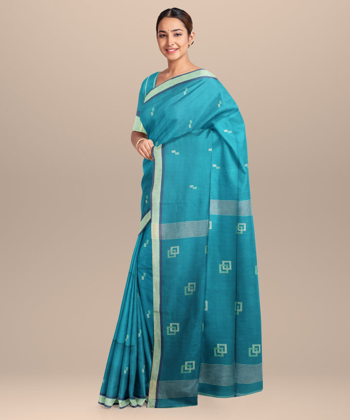 Rama green blue handloom jamdani cotton saree