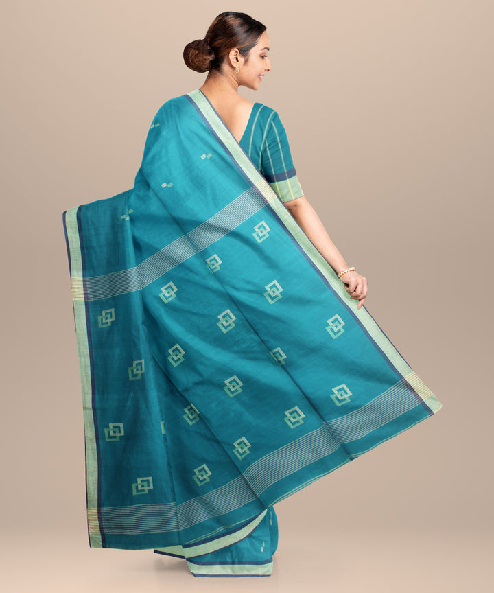Rama green blue handloom jamdani cotton saree
