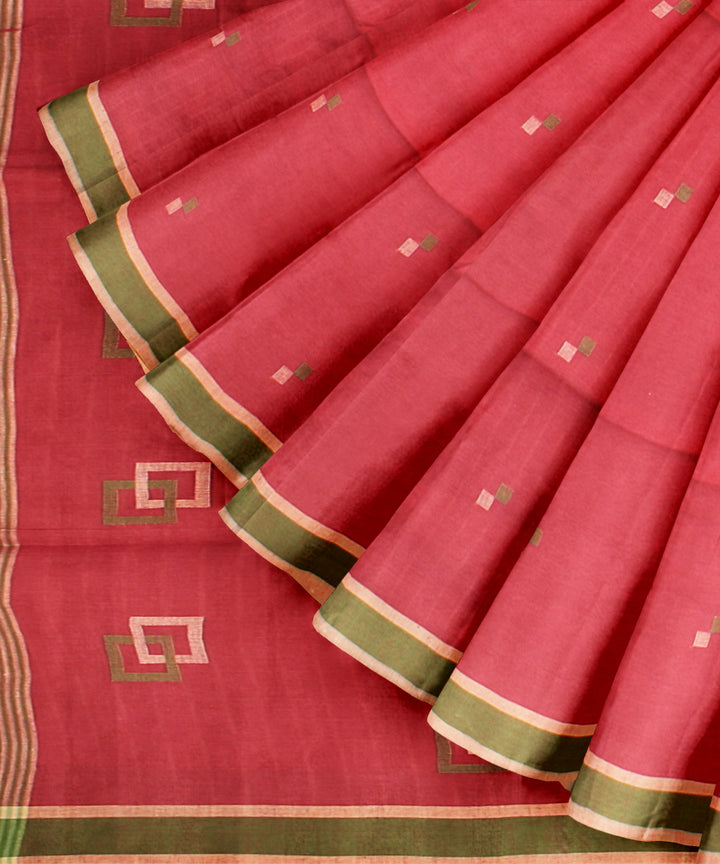 Pink light green handloom jamdani cotton saree