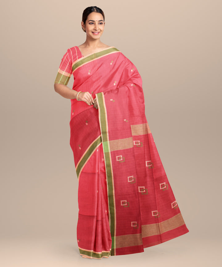 Pink light green handloom jamdani cotton saree