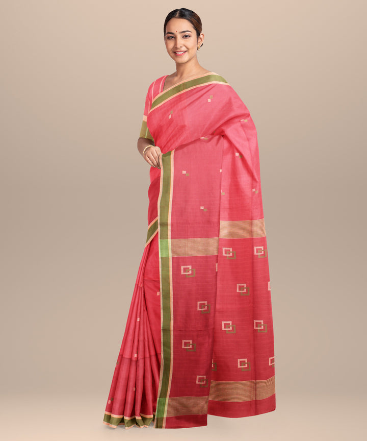 Pink light green handloom jamdani cotton saree