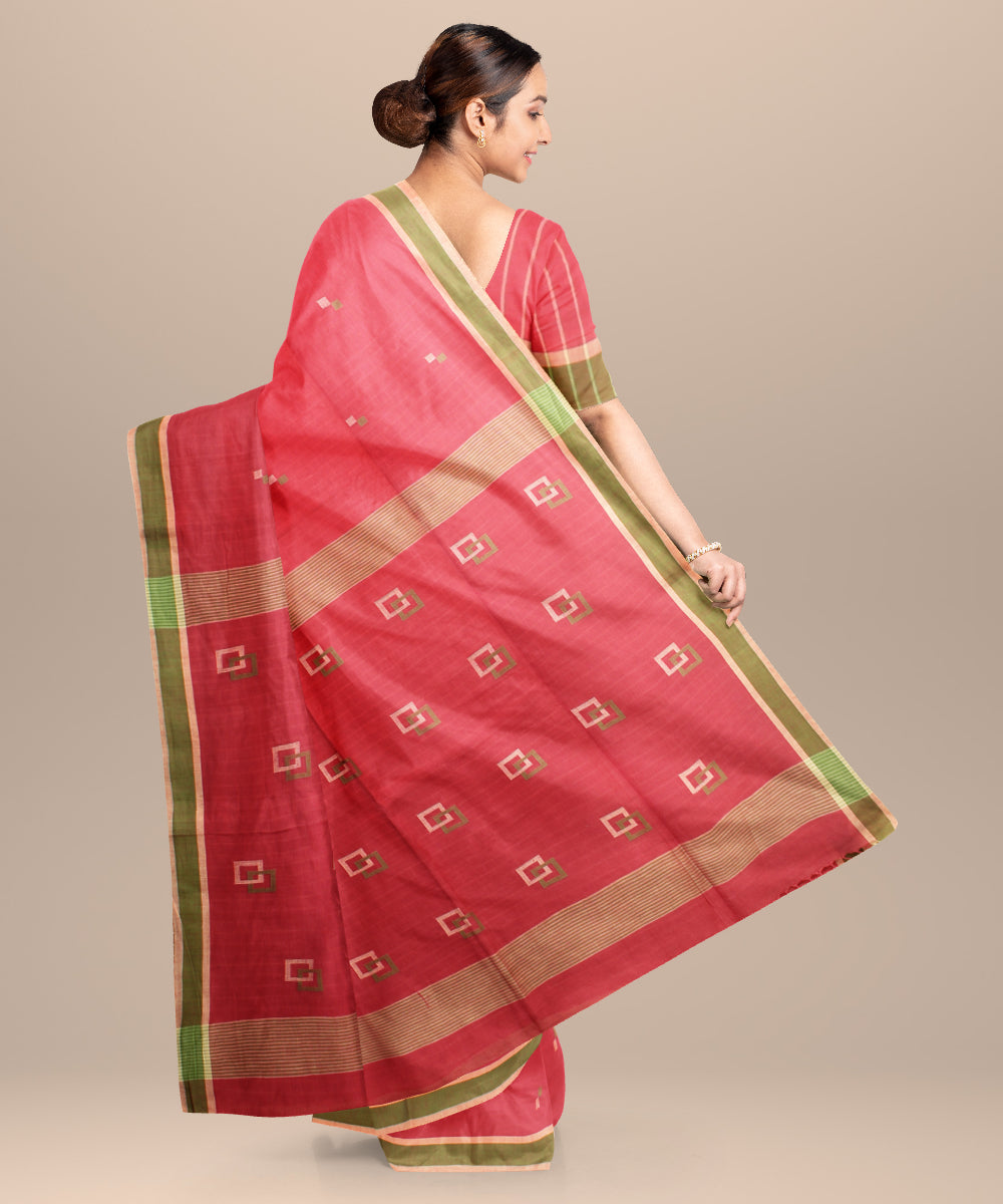 Pink light green handloom jamdani cotton saree