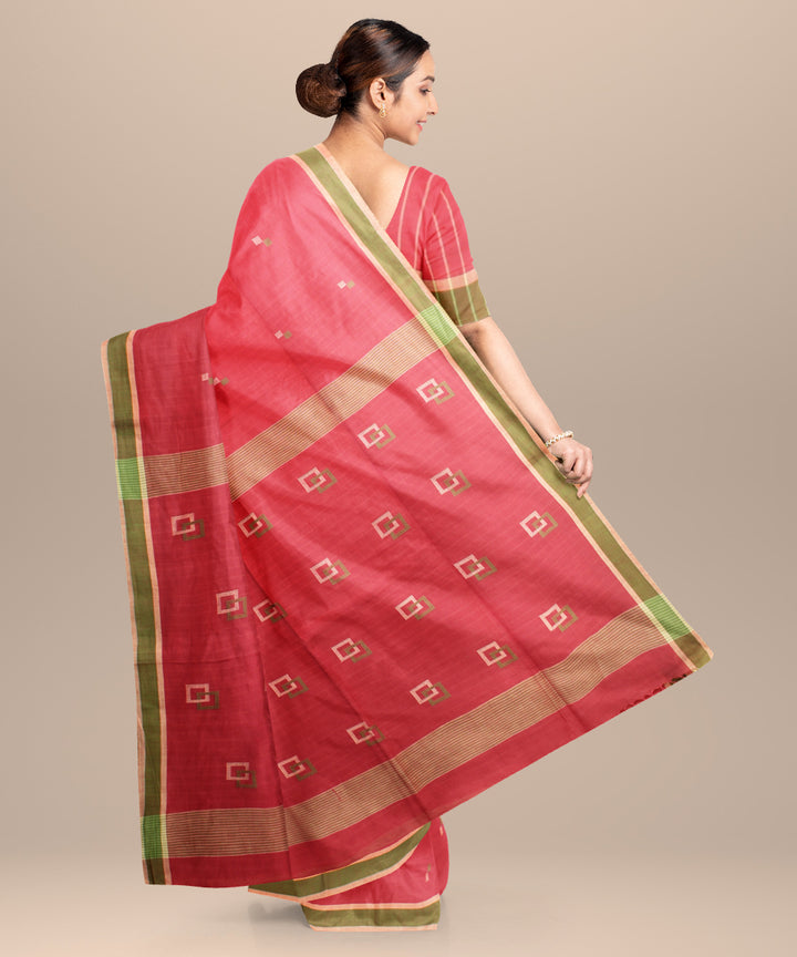 Pink light green handloom jamdani cotton saree
