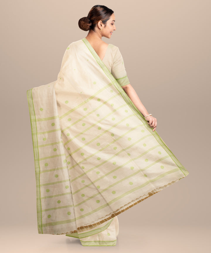 Off white green handloom jamdani cotton saree