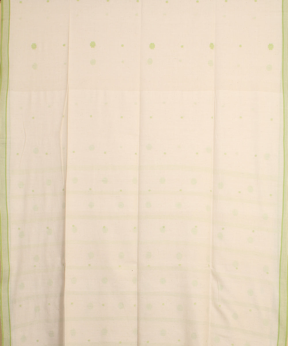 Off white green handloom jamdani cotton saree