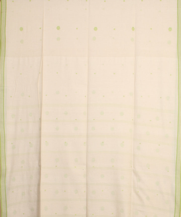 Off white green handloom jamdani cotton saree