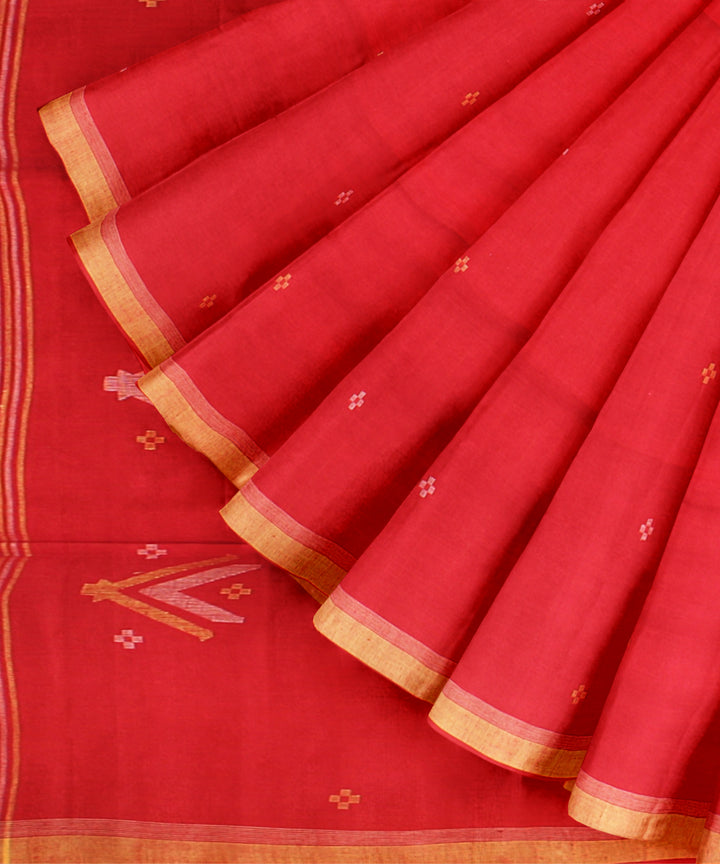 Red yellow handloom jamdani cotton saree
