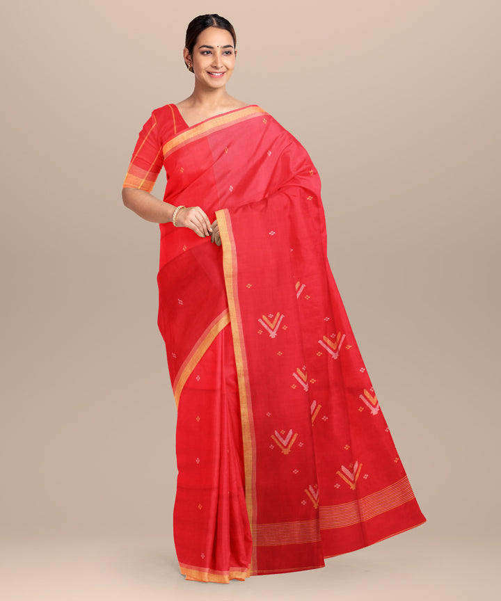 Red yellow handloom jamdani cotton saree