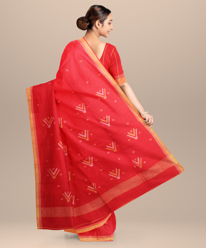 Red yellow handloom jamdani cotton saree