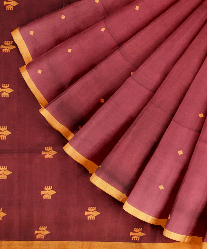 Deep brown yellow handloom jamdani cotton saree