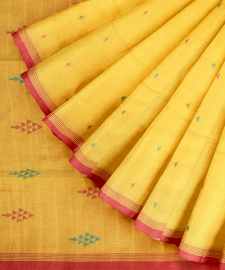 Yellow pink handloom jamdani cotton saree