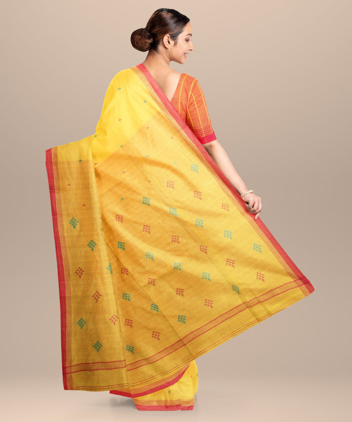 Yellow pink handloom jamdani cotton saree
