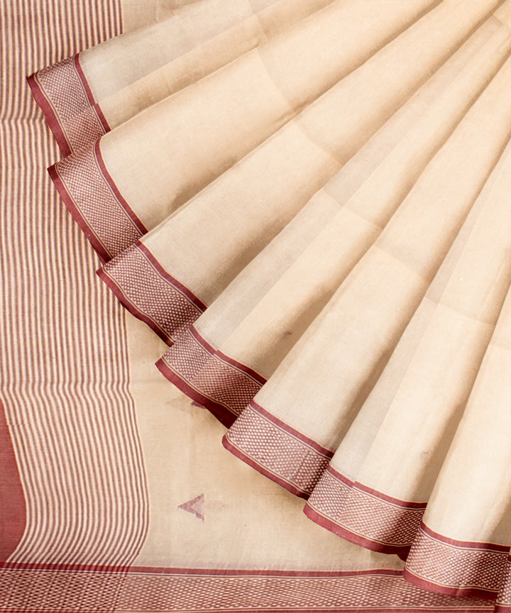 Beige maroon handloom jamdani cotton saree