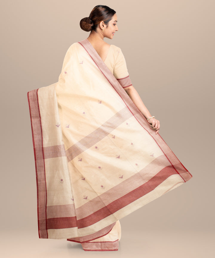 Beige maroon handloom jamdani cotton saree