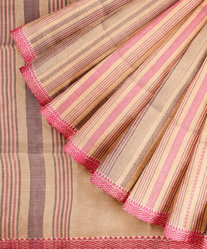 Beige pink handloom jamdani cotton saree