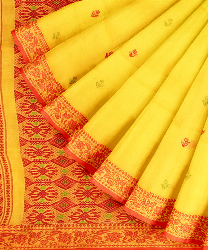 Yellow red jamdani handloom cotton saree