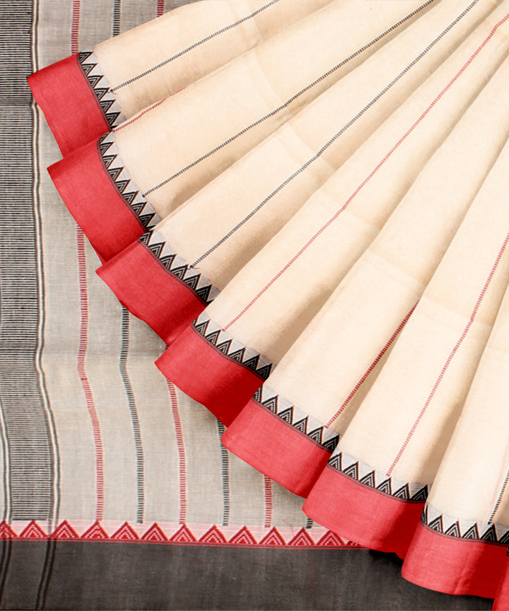 Beige grey handloom jamdani cotton saree