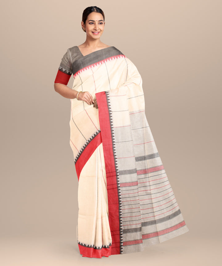 Beige grey handloom jamdani cotton saree