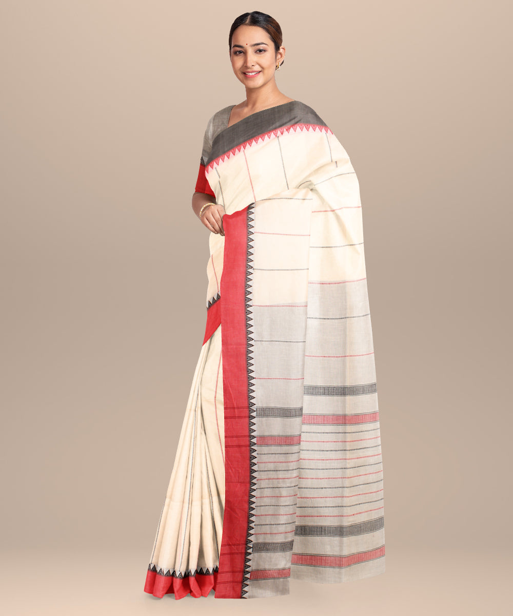 Beige grey handloom jamdani cotton saree