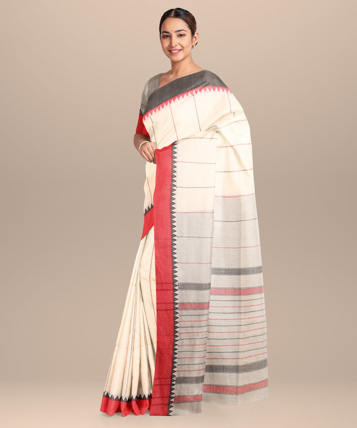 Beige grey handloom jamdani cotton saree
