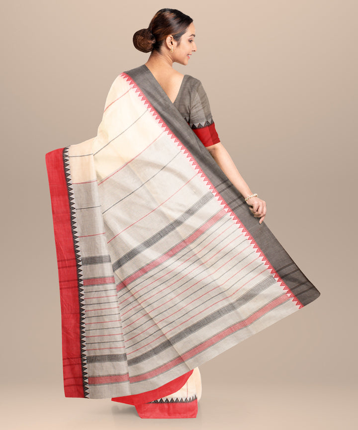 Beige grey handloom jamdani cotton saree