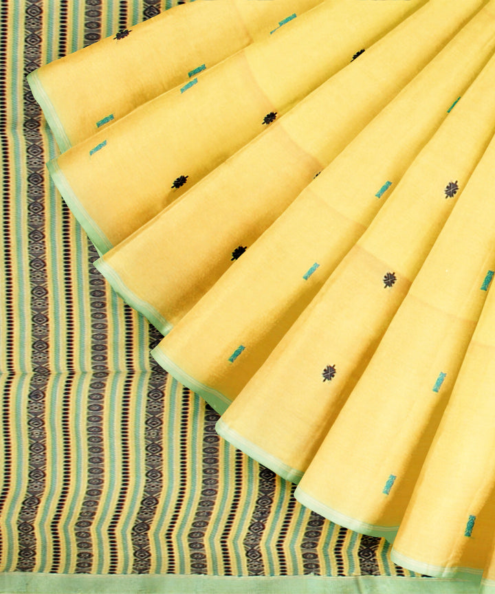 Light yellow light green handloom jamdani cotton saree
