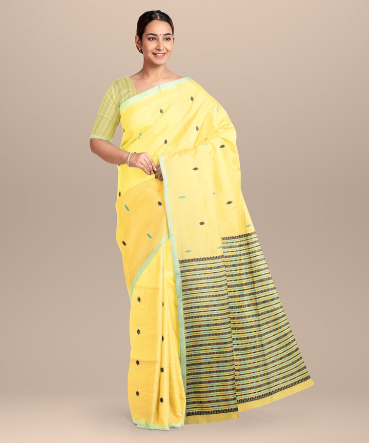 Light yellow light green handloom jamdani cotton saree