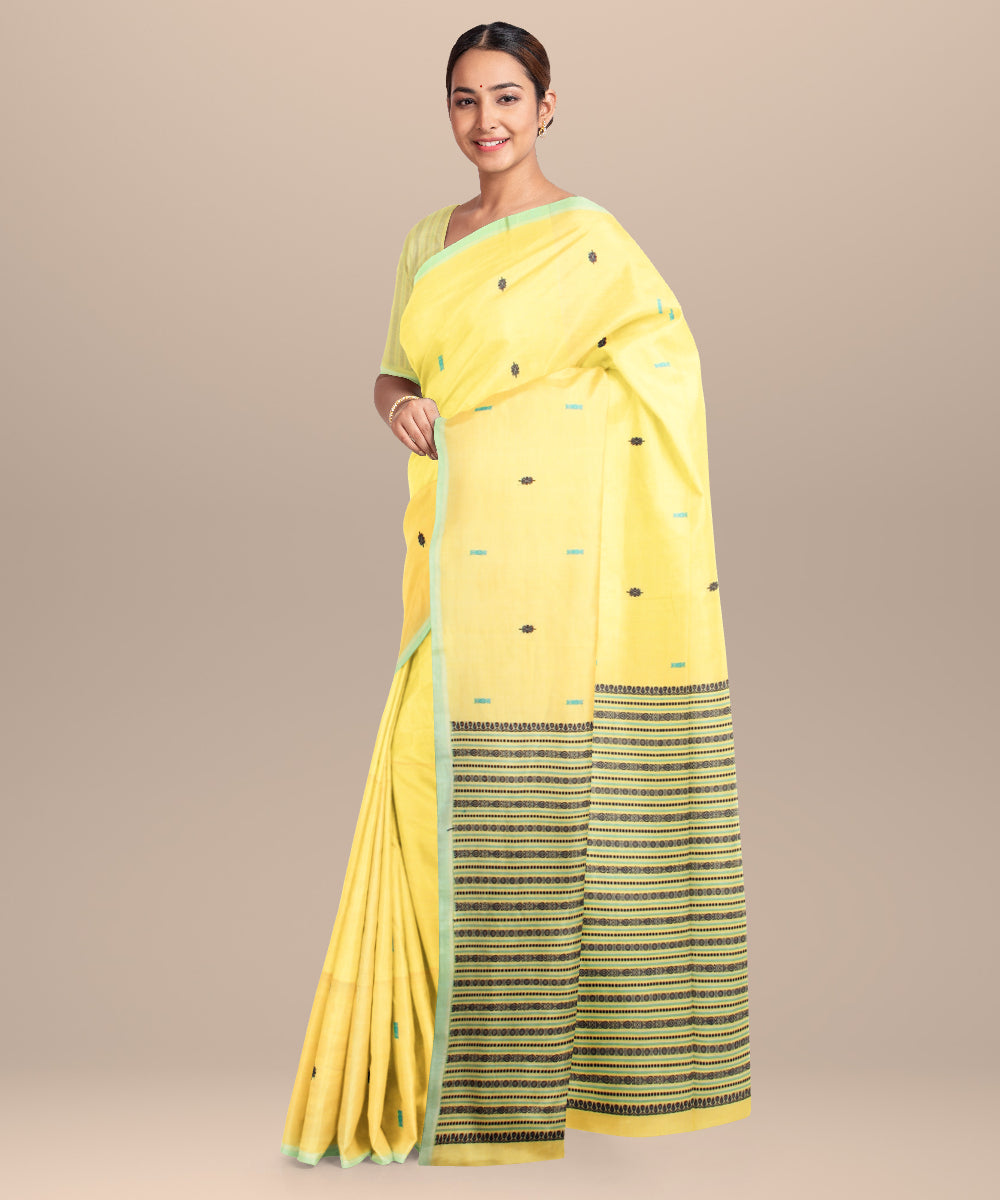 Light yellow light green handloom jamdani cotton saree