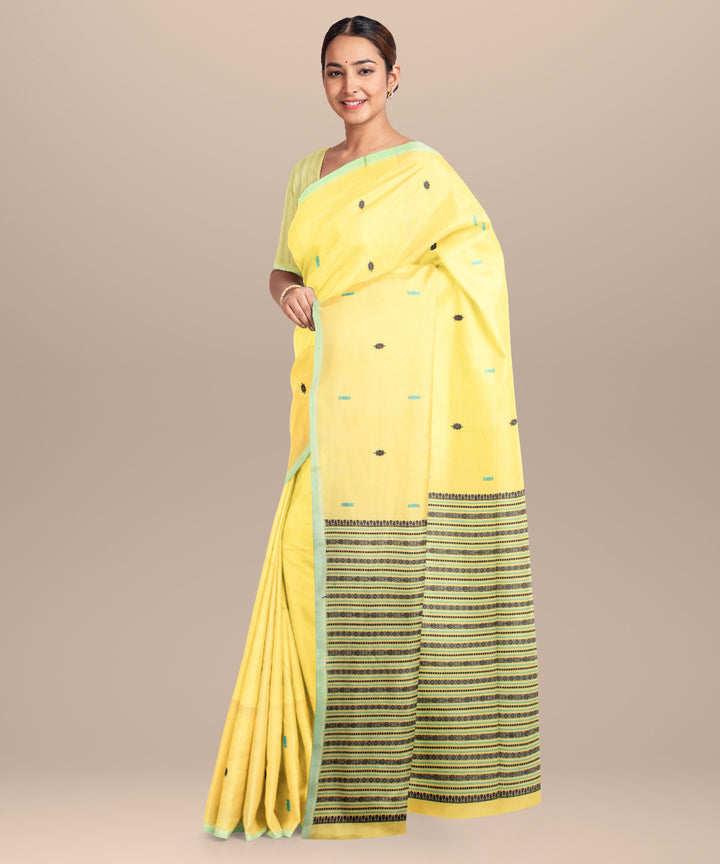 Light yellow light green handloom jamdani cotton saree