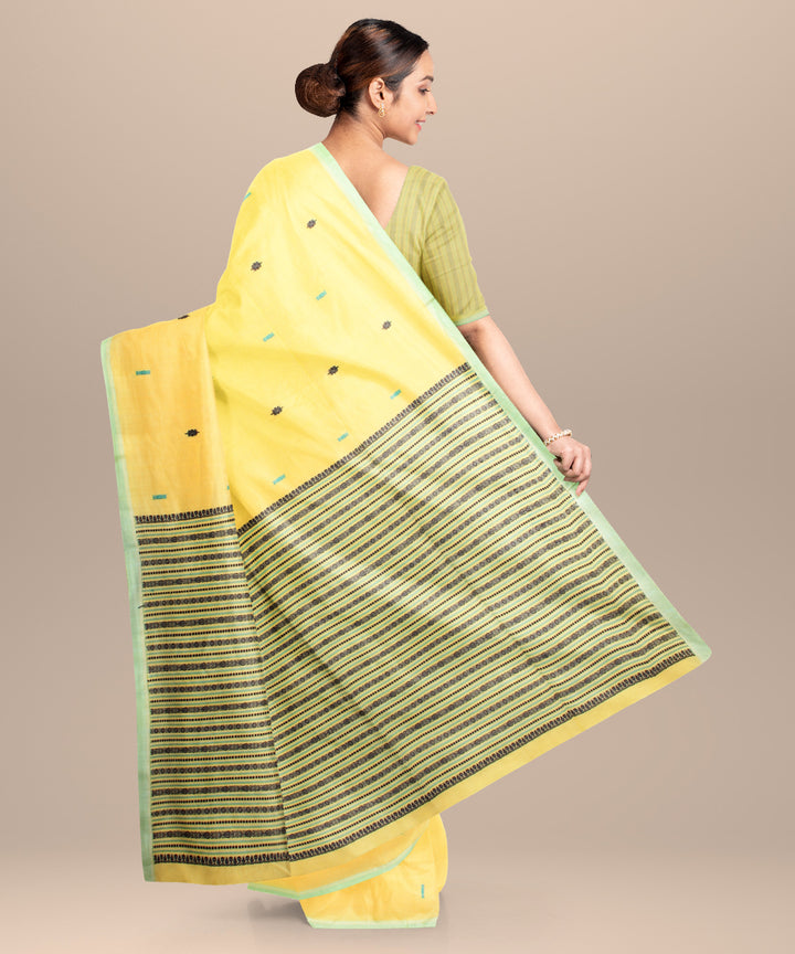 Light yellow light green handloom jamdani cotton saree
