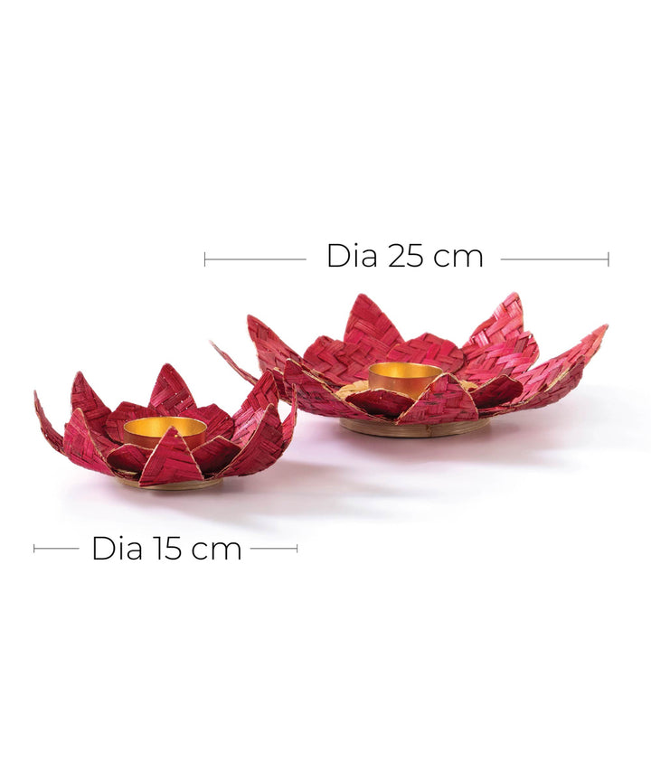 Red lotus handcrafted bamboo tea light holder