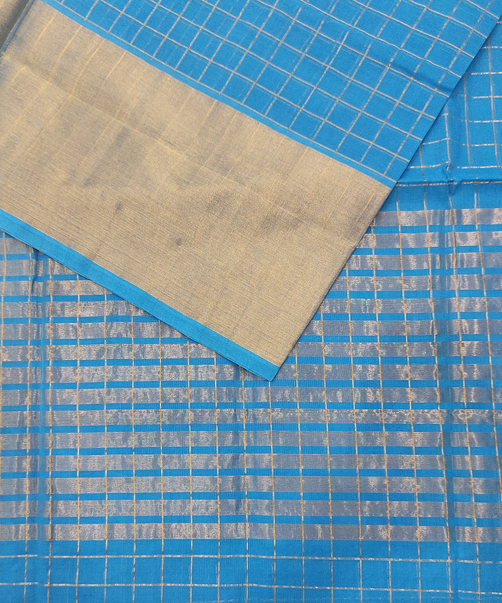 Blue checked handwoven venkatagiri cotton saree