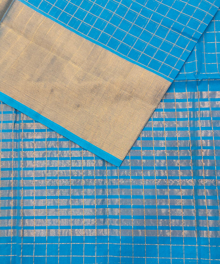 Blue checked handwoven venkatagiri cotton saree